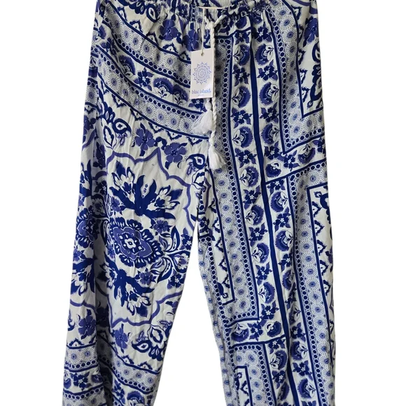 Blue Island Navy and White Floral Pants - Picture 1 of 3